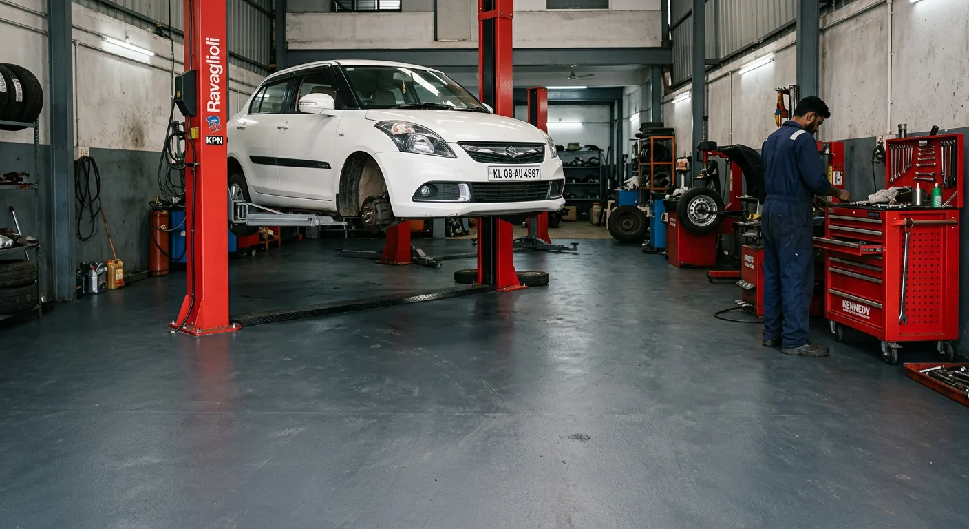 Automotive workshop PU concrete floor in Wadakkanchery, oil resistant
